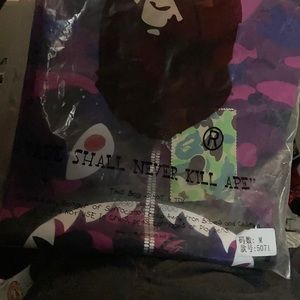 Purple bape camo zip tee